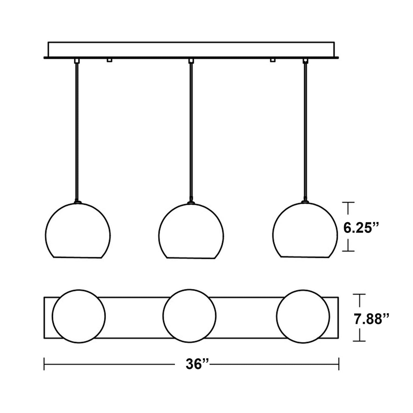 Roxy Linear Pendant Light - line drawing.