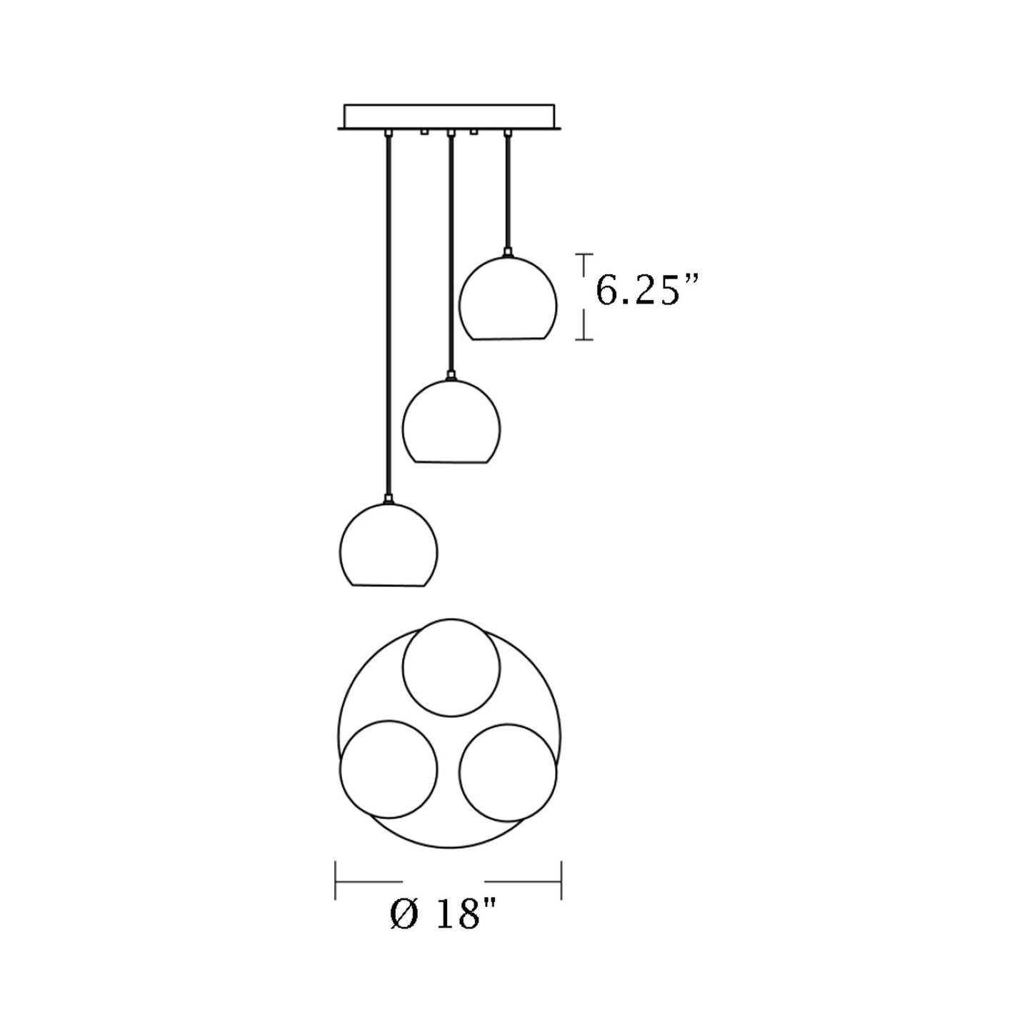 Roxy Round Pendant Light - line drawing.