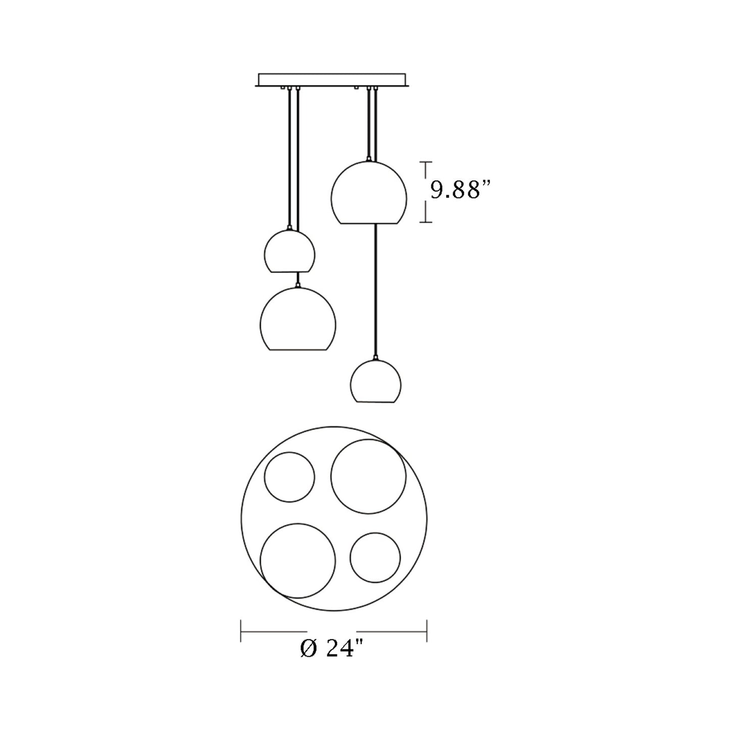 Roxy Round Pendant Light - line drawing.