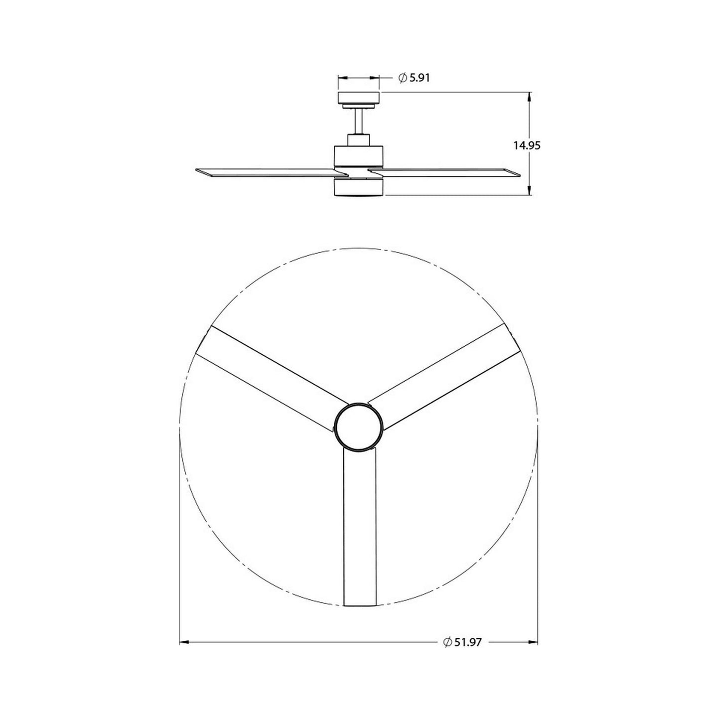 Santo LED Ceiling Fan - line drawing.