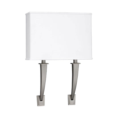 Sheridan LED Double Arm Wall Light in Satin Nickel.