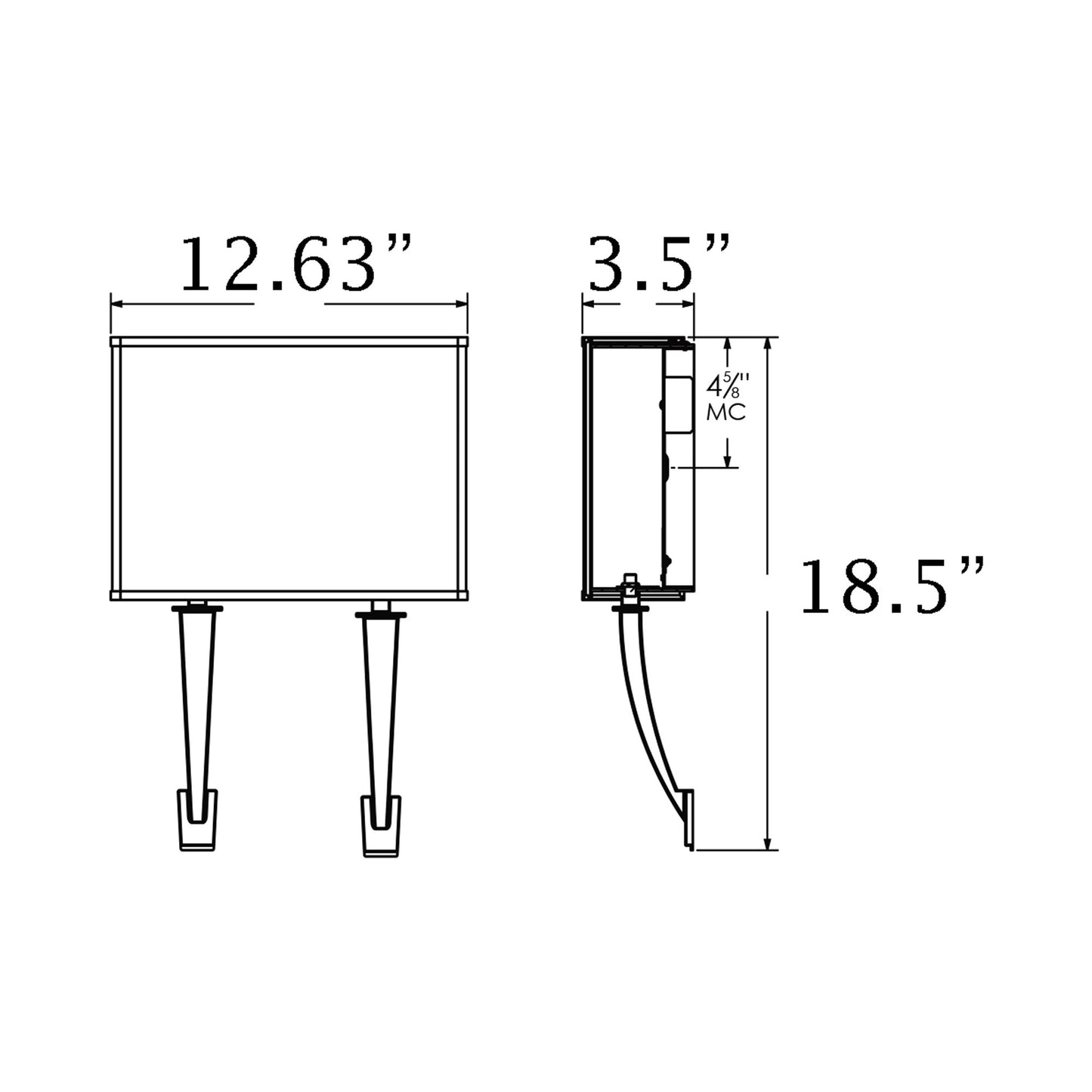 Sheridan LED Double Arm Wall Light - line drawing.