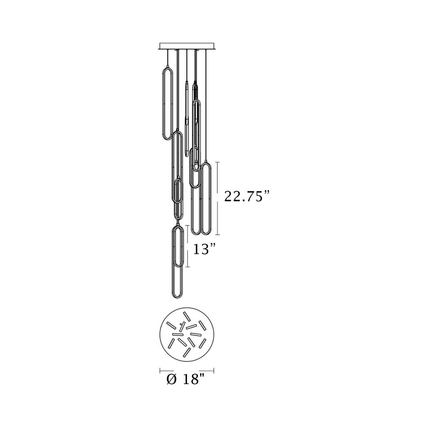 Sienna Round LED Pendant Light - line drawing.