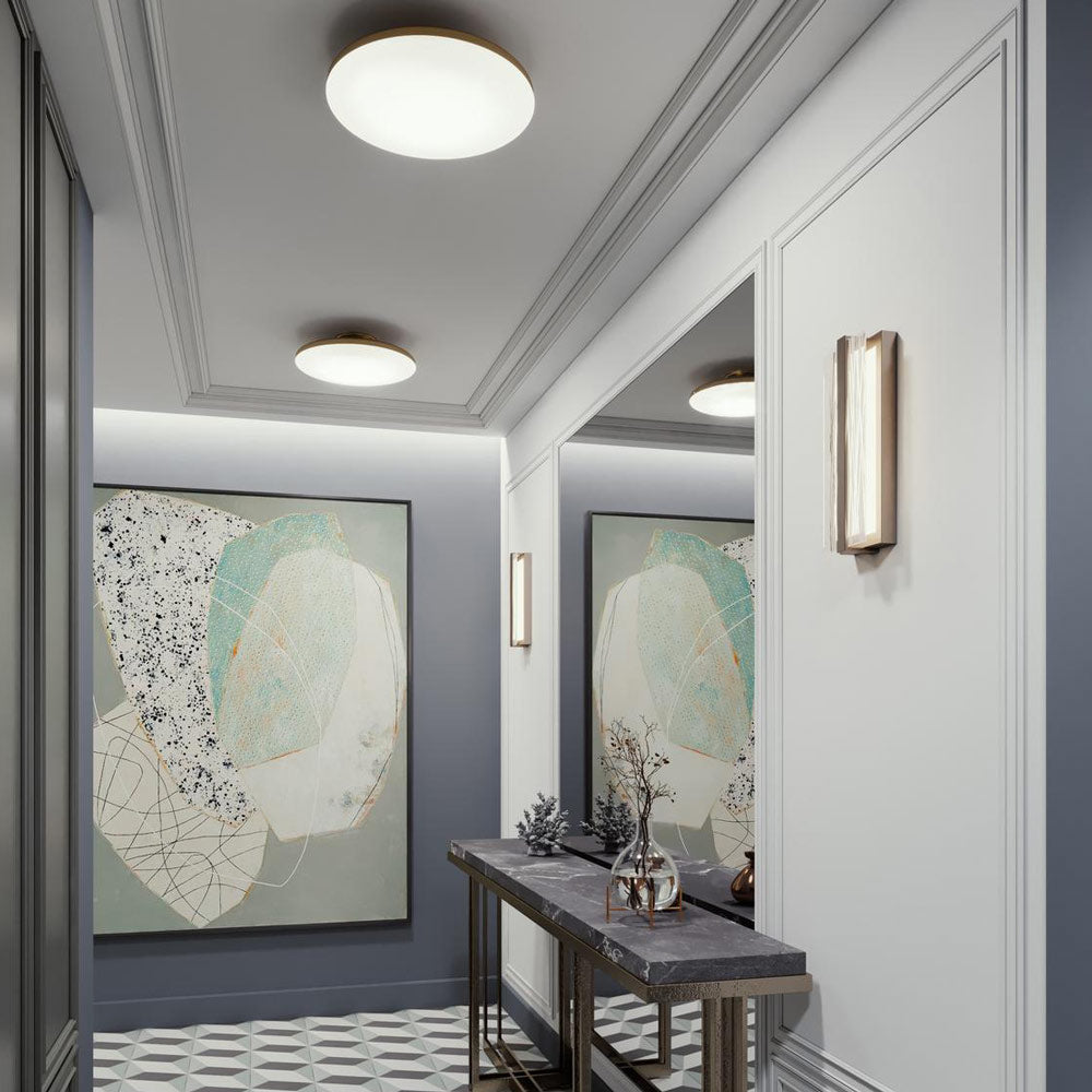 Skye LED Semi Flush Mount Ceiling Light in hallway.
