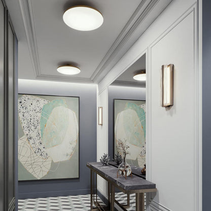 Skye LED Semi Flush Mount Ceiling Light in hallway.