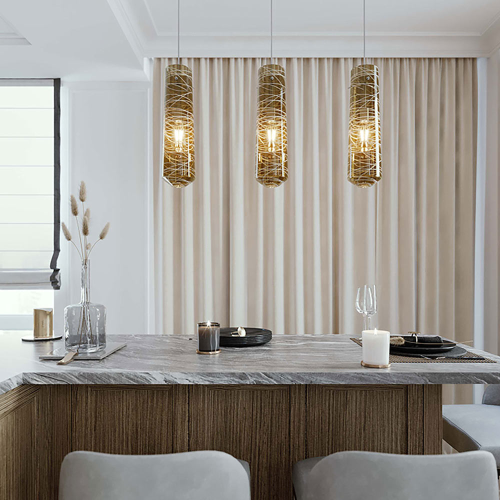 Spun Linear Pendant Light in dining room.