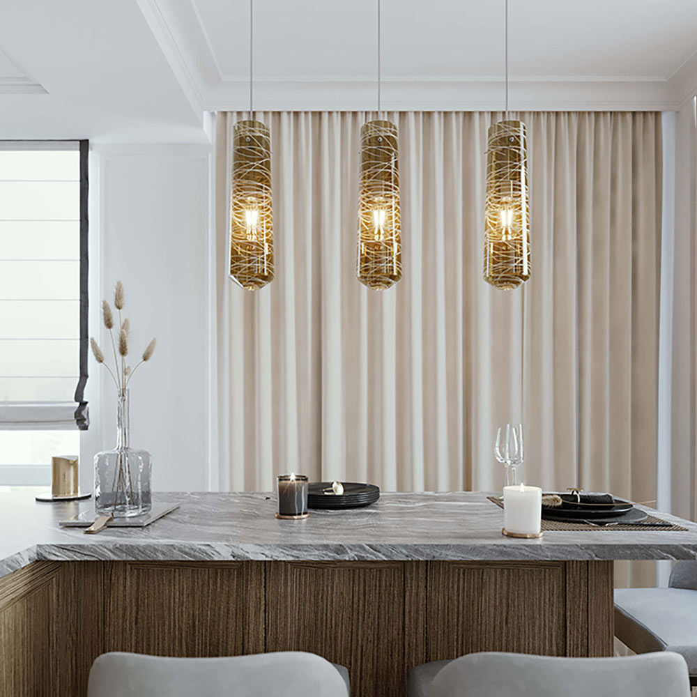Spun Pendant Light in dining room.