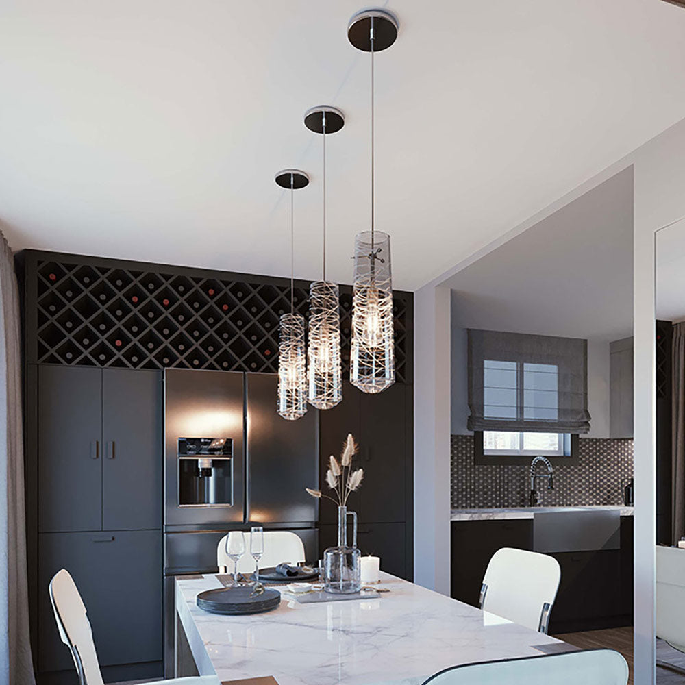 Spun Pendant Light in dining room.