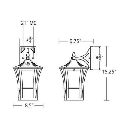 Stratford Outdoor LED Wall Light - line drawing.