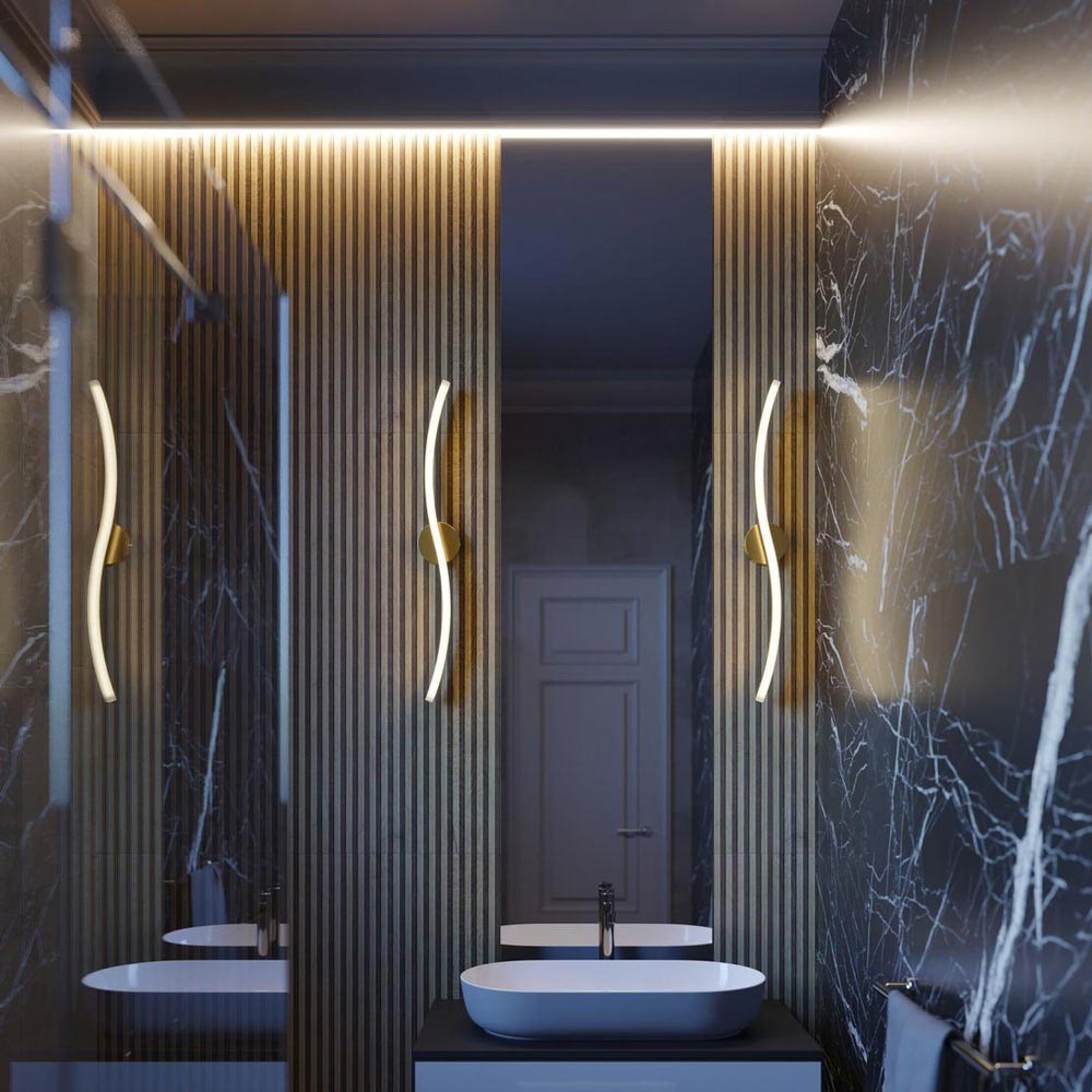 Trace LED Vanity Wall Light in bathroom.