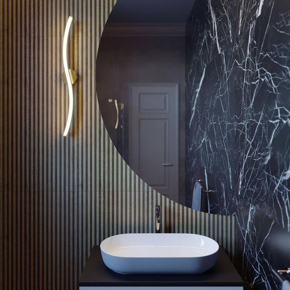 Trace LED Vanity Wall Light in bathroom.