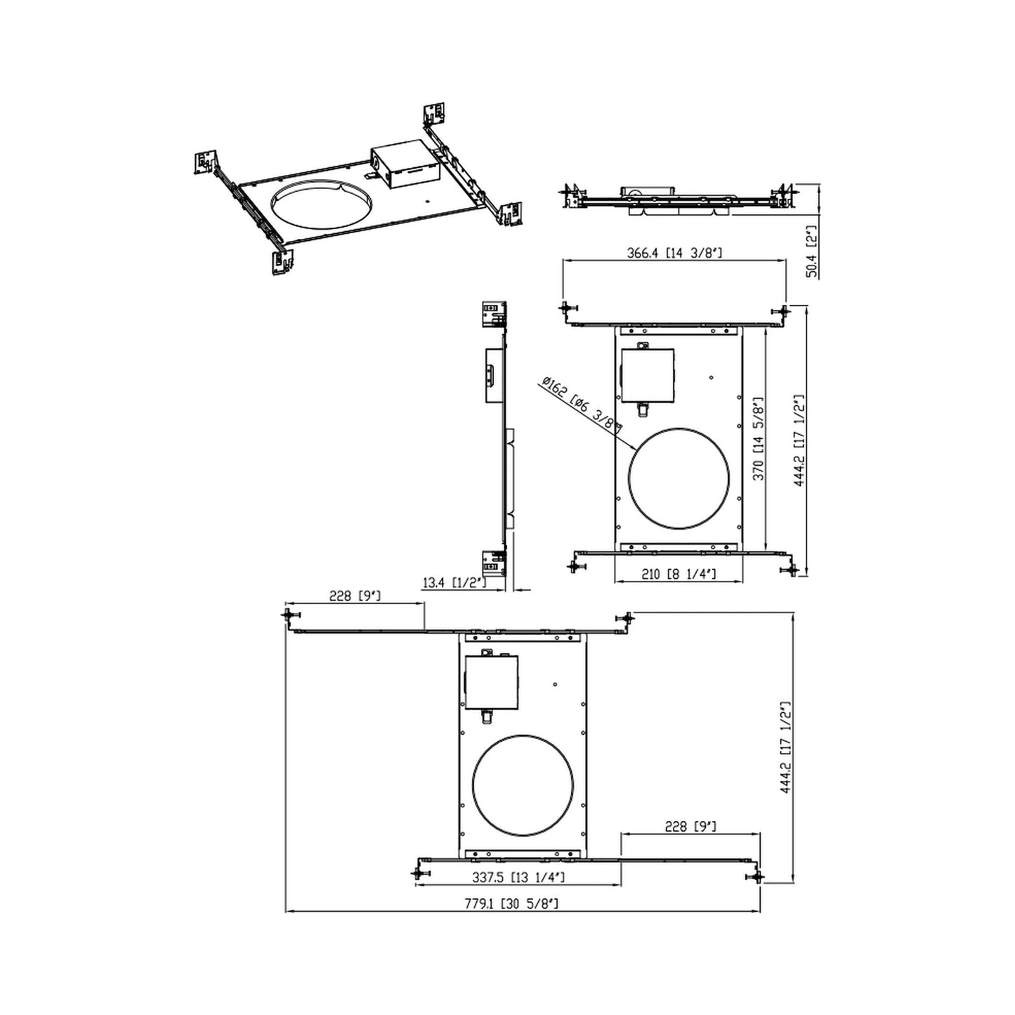 Tuck Recessed Mounting Bracket - line drawing.