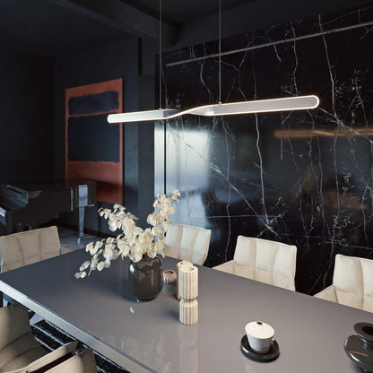 Twist Linear LED Pendant Light in dining room.