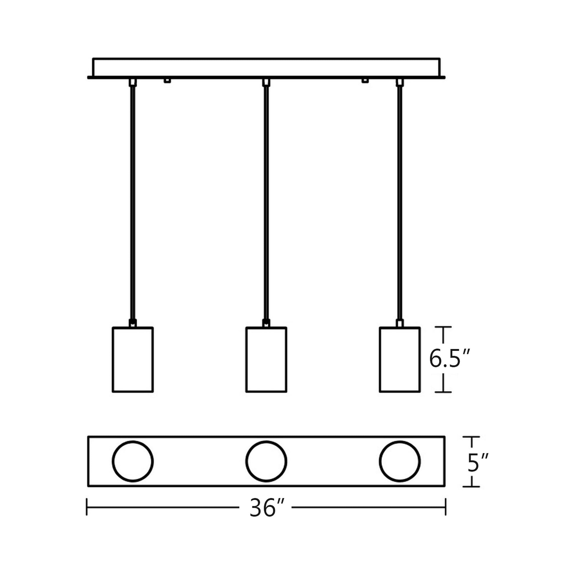 Tyke Linear Pendant Light - line drawing.