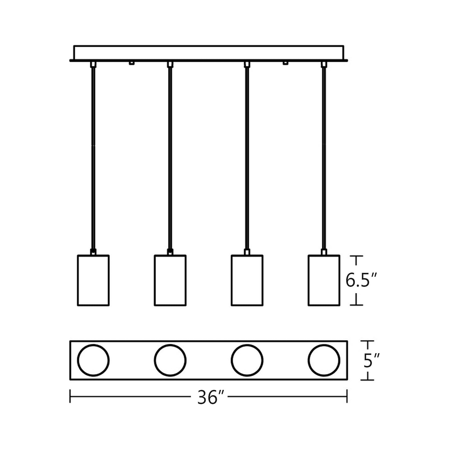 Tyke Linear Pendant Light - line drawing.