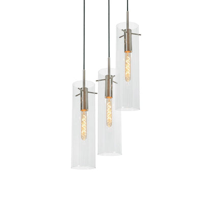 Vista Round Pendant Light in Satin Nickel.