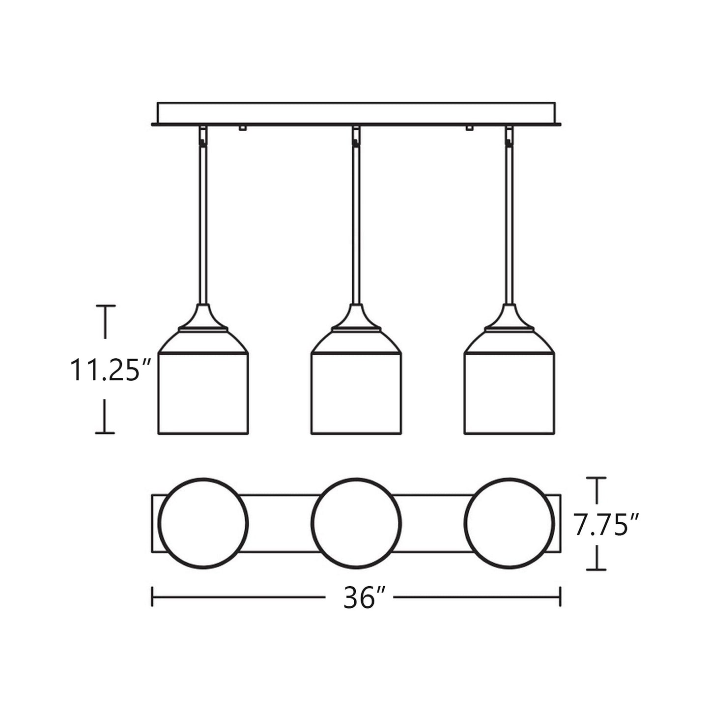 William Linear Pendant Light - line drawing.