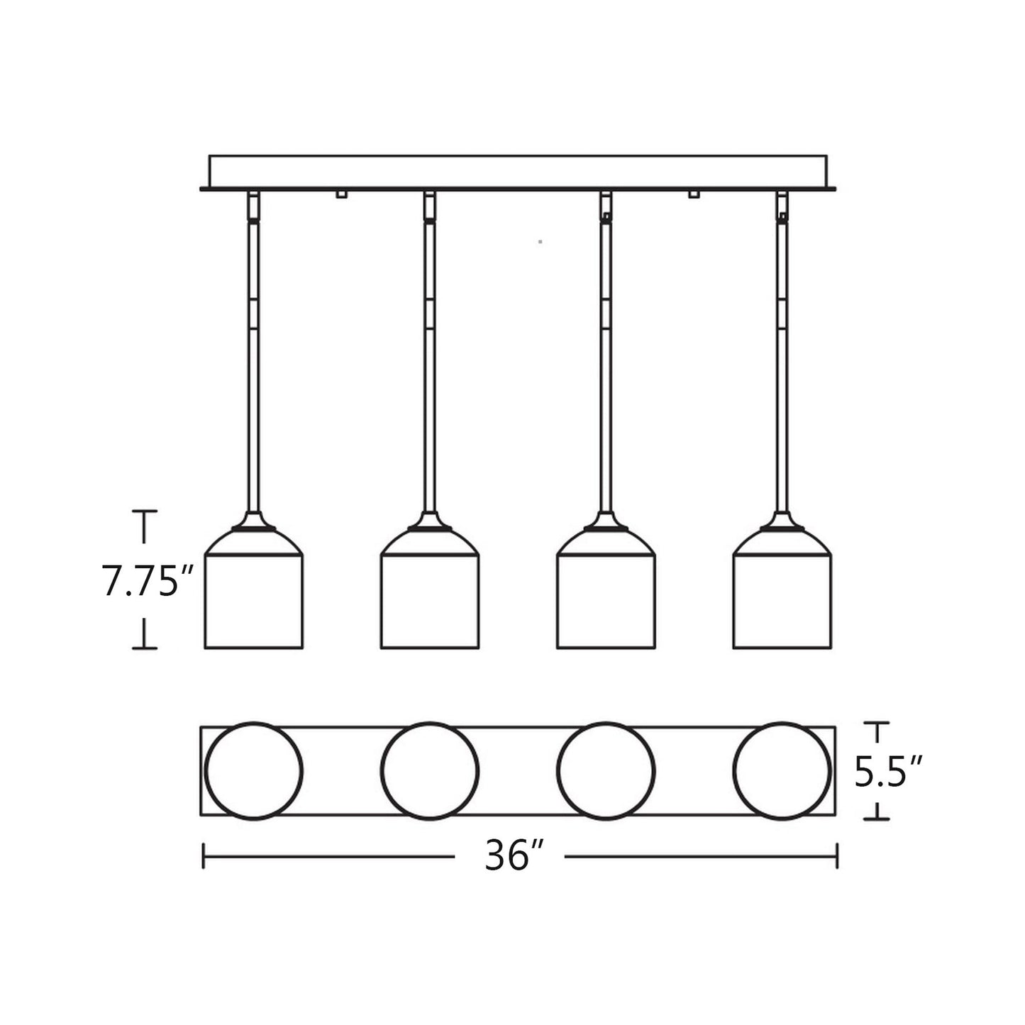 William Linear Pendant Light - line drawing.