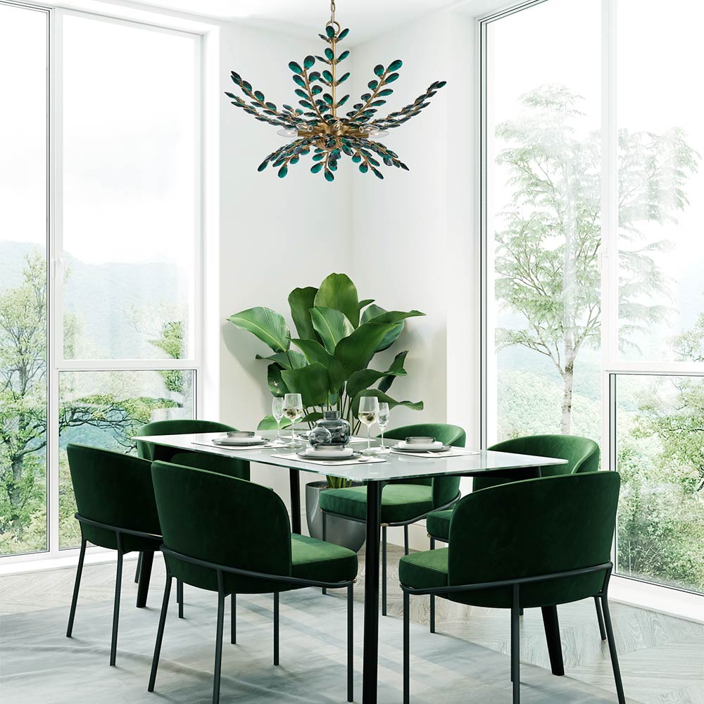Alloro Chandelier in dining room.