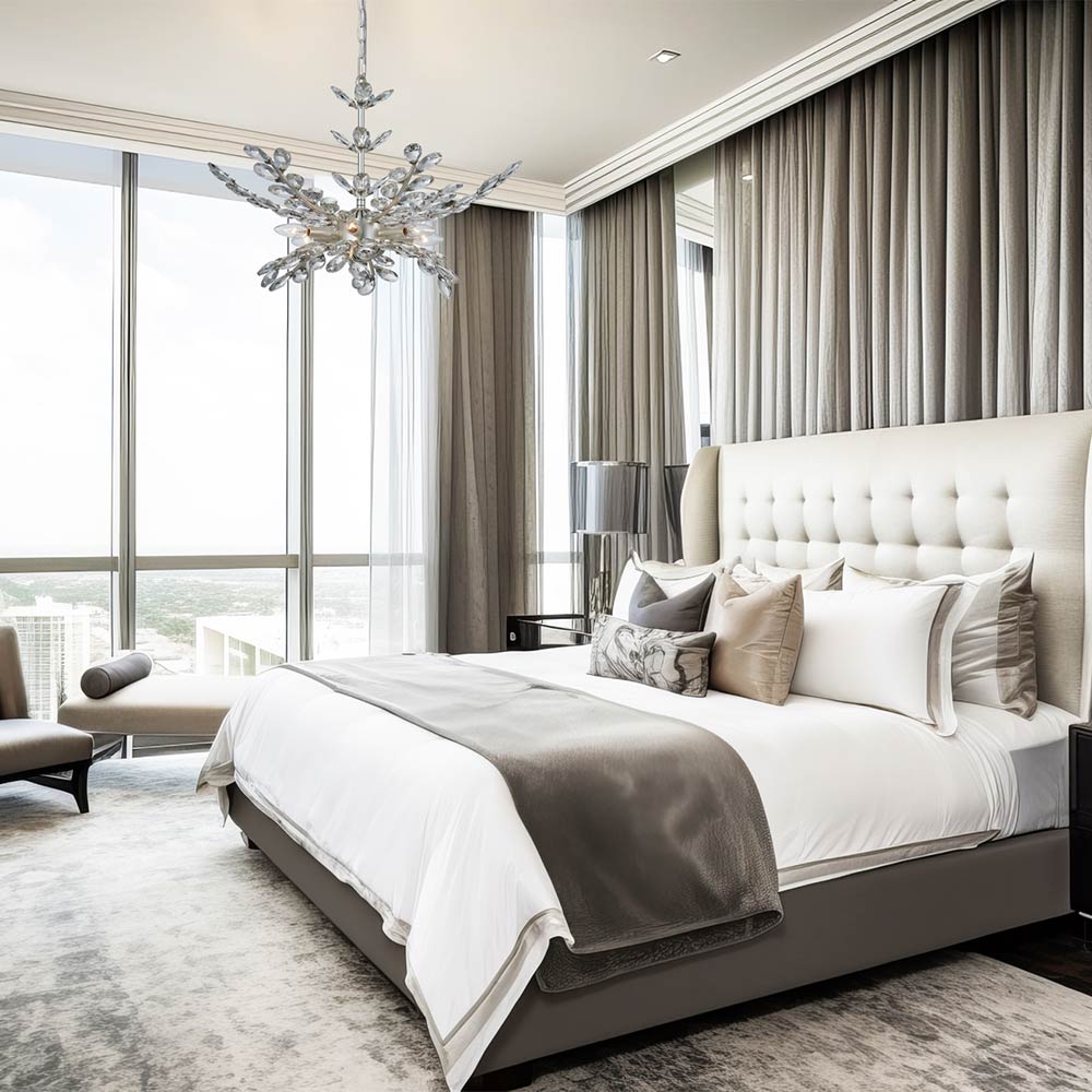 Alloro Chandelier in bedroom.