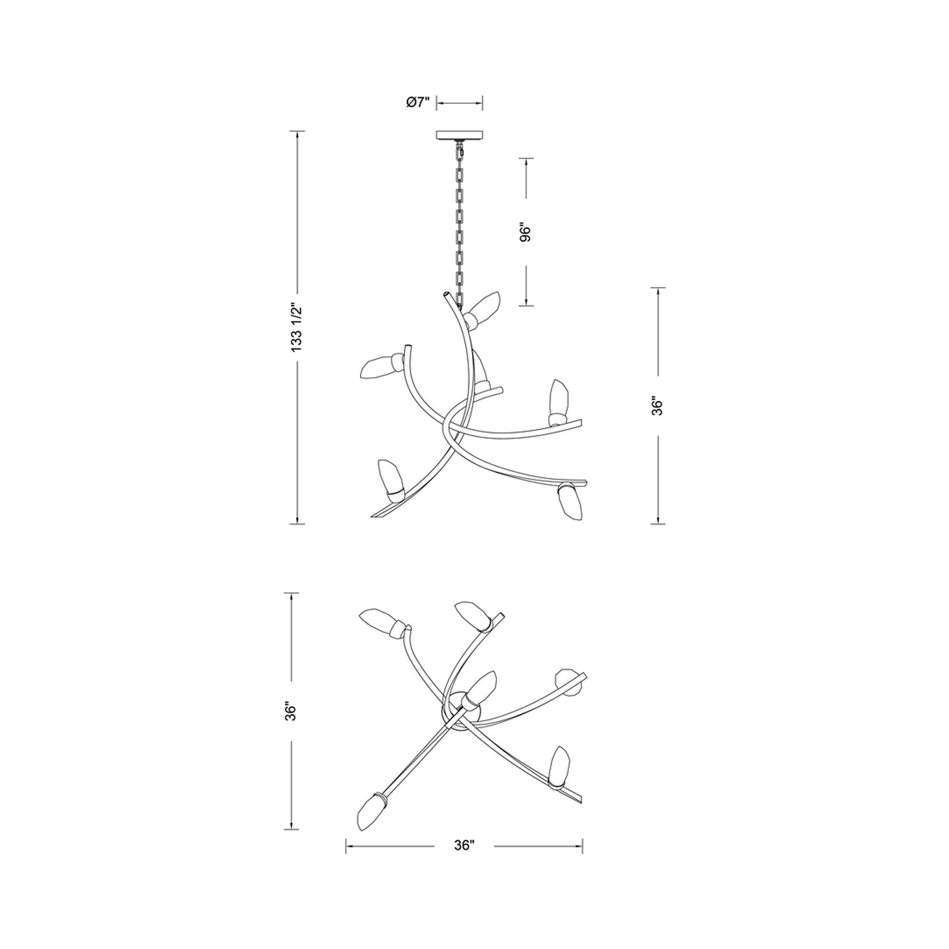 Bilancia LED Chandelier - line drawing.