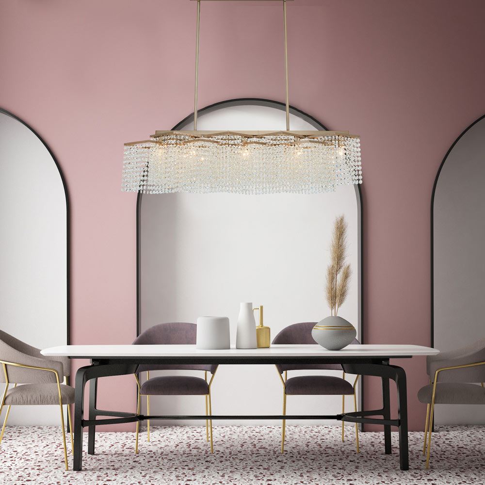 Cometa Linear Pendant Light in dining room.