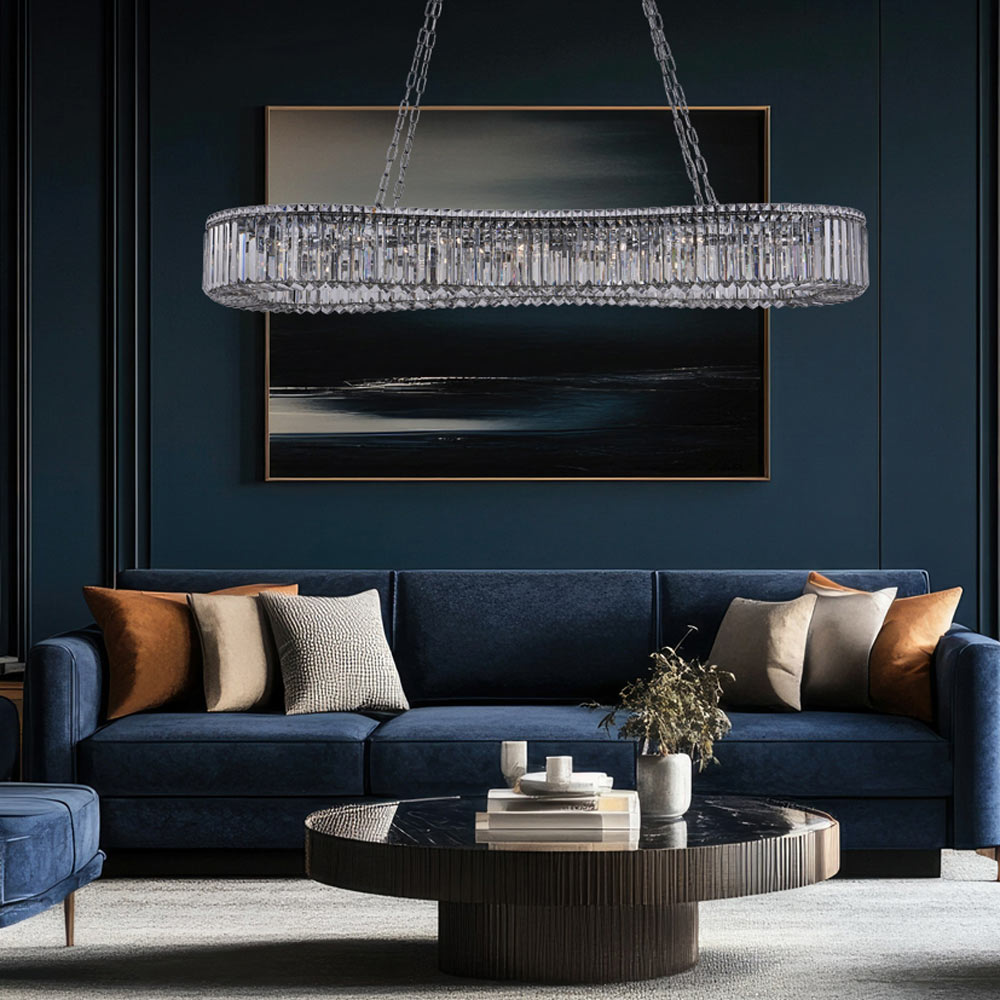 Corda Linear Pendant Light in living room.