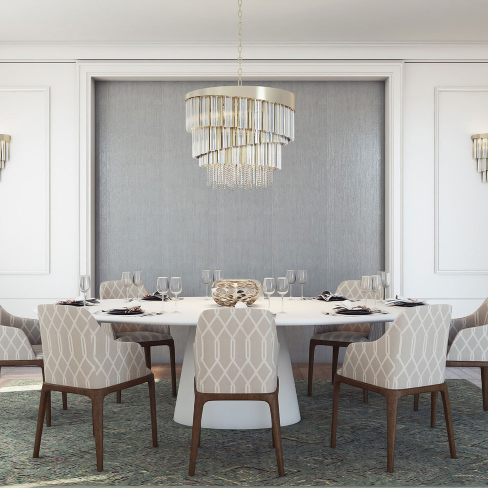 Espirali Chandelier in dining room.