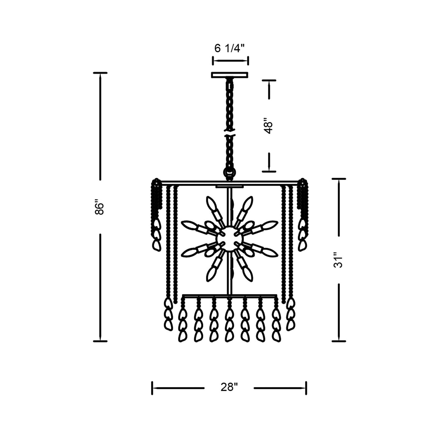 Farfalle Chandelier - line drawing.