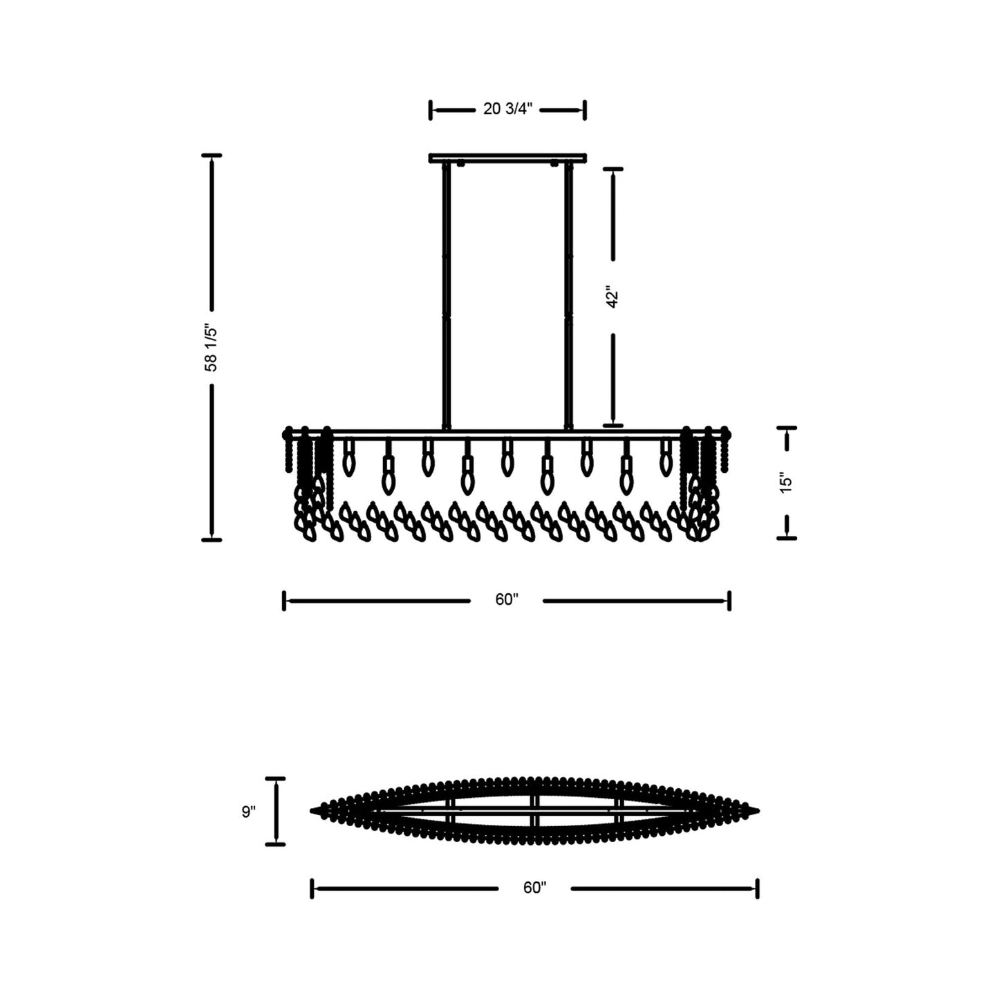 Farfalle Linear Pendant Light - line drawing.