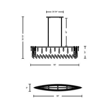 Farfalle Linear Pendant Light - line drawing.