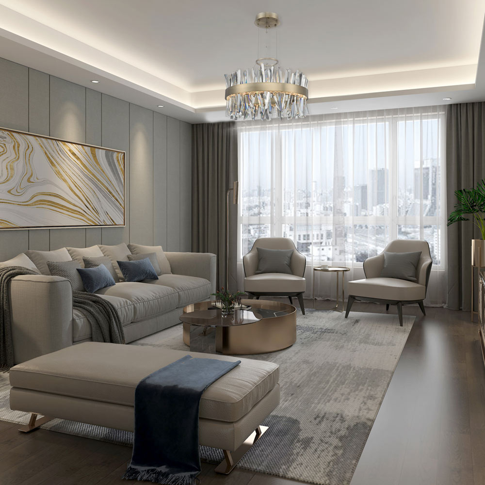 Glacier LED Chandelier in living room.