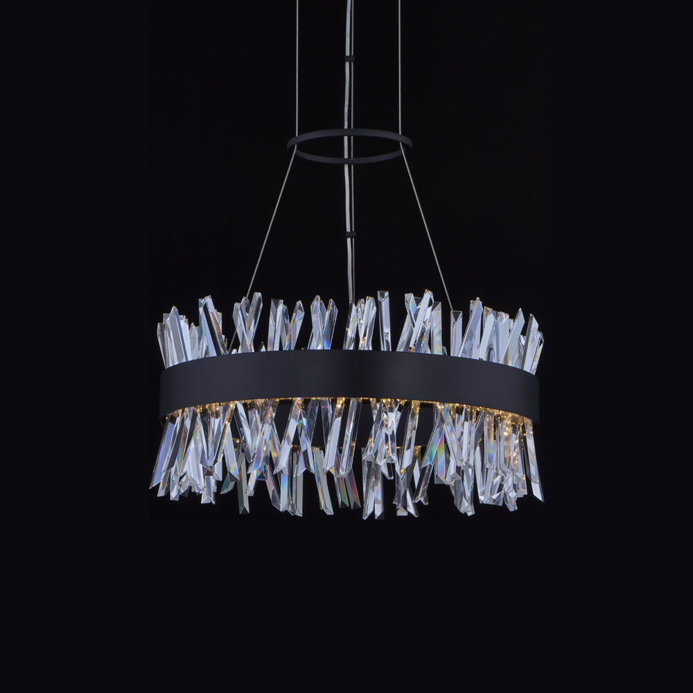 Glacier LED Round Pendant Light in Matte Black (20-Inch).