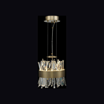 Glacier LED Round Pendant Light in Brushed Champagne Gold (10-Inch).