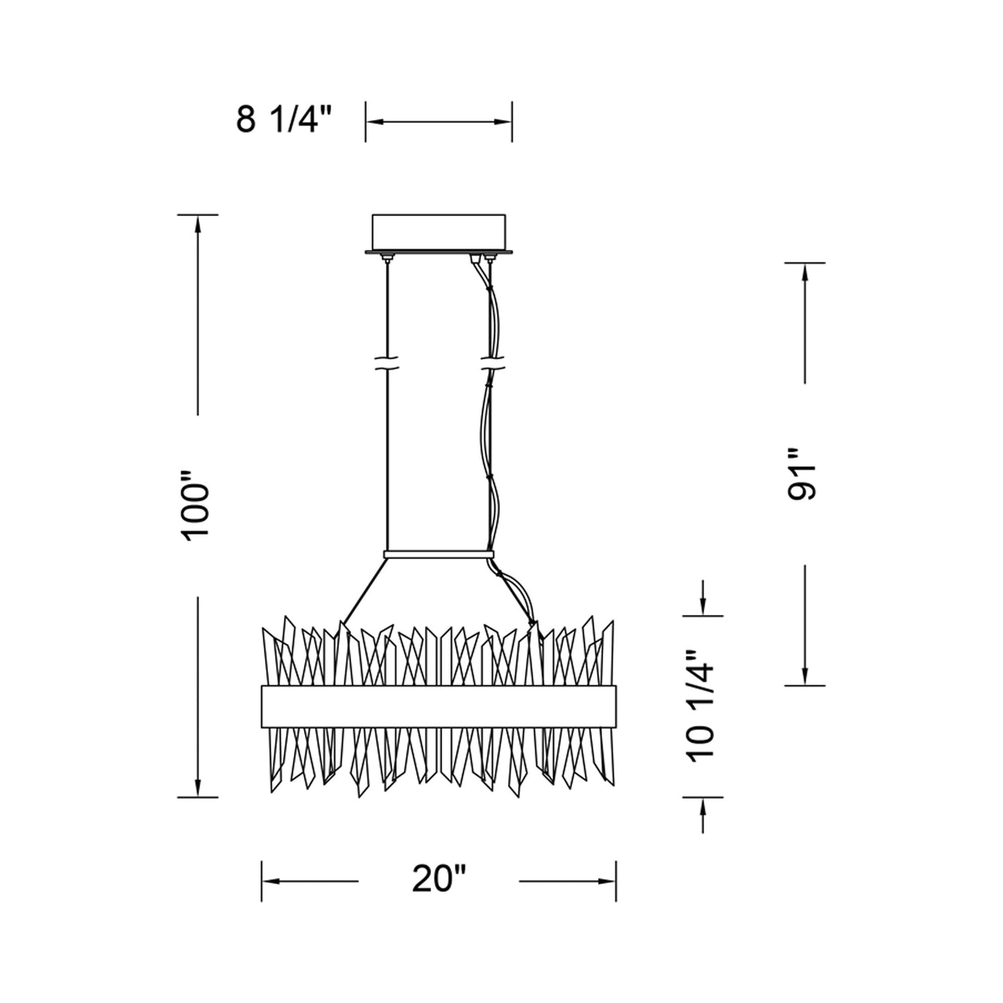 Glacier LED Round Pendant Light in - line drawing.