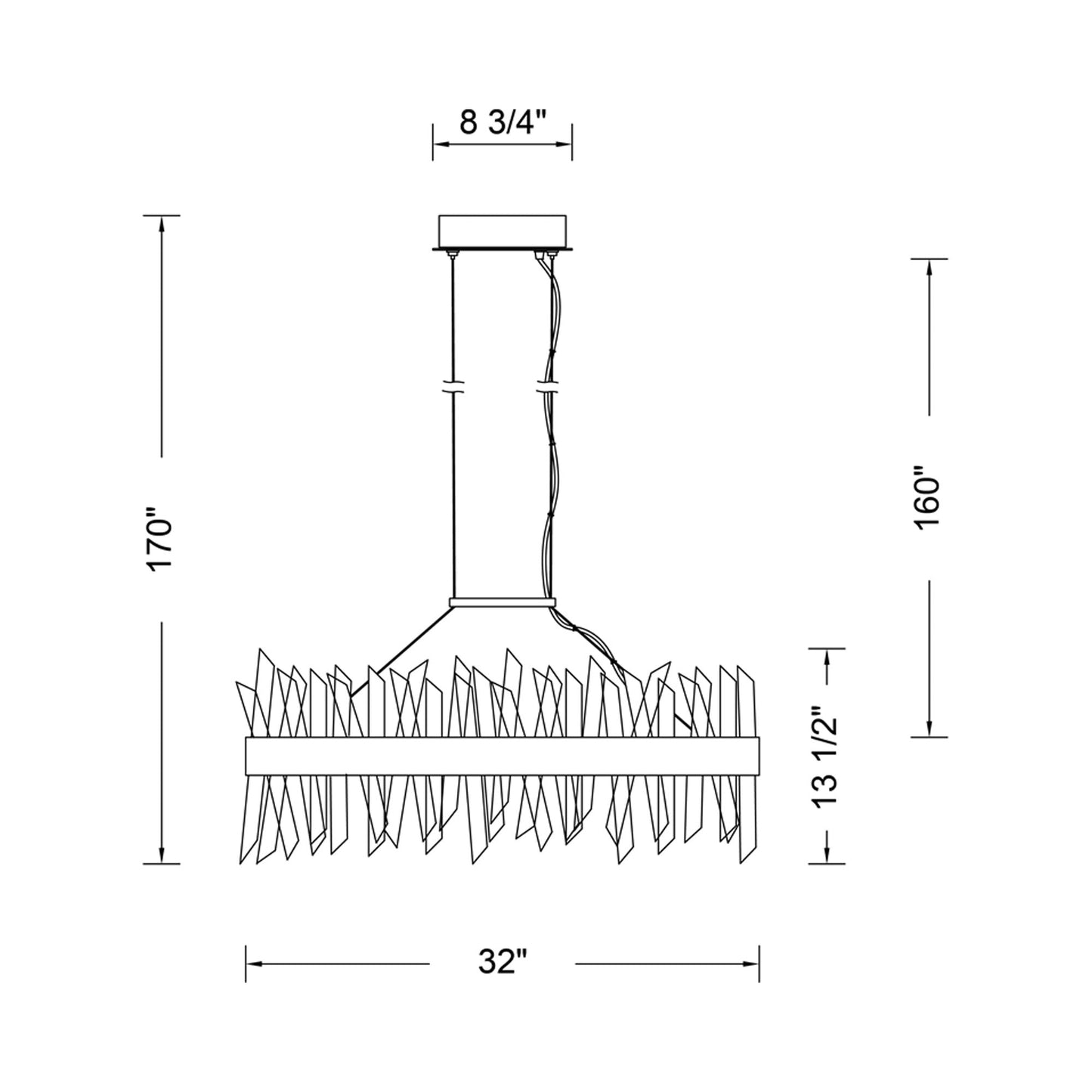 Glacier LED Round Pendant Light in - line drawing.