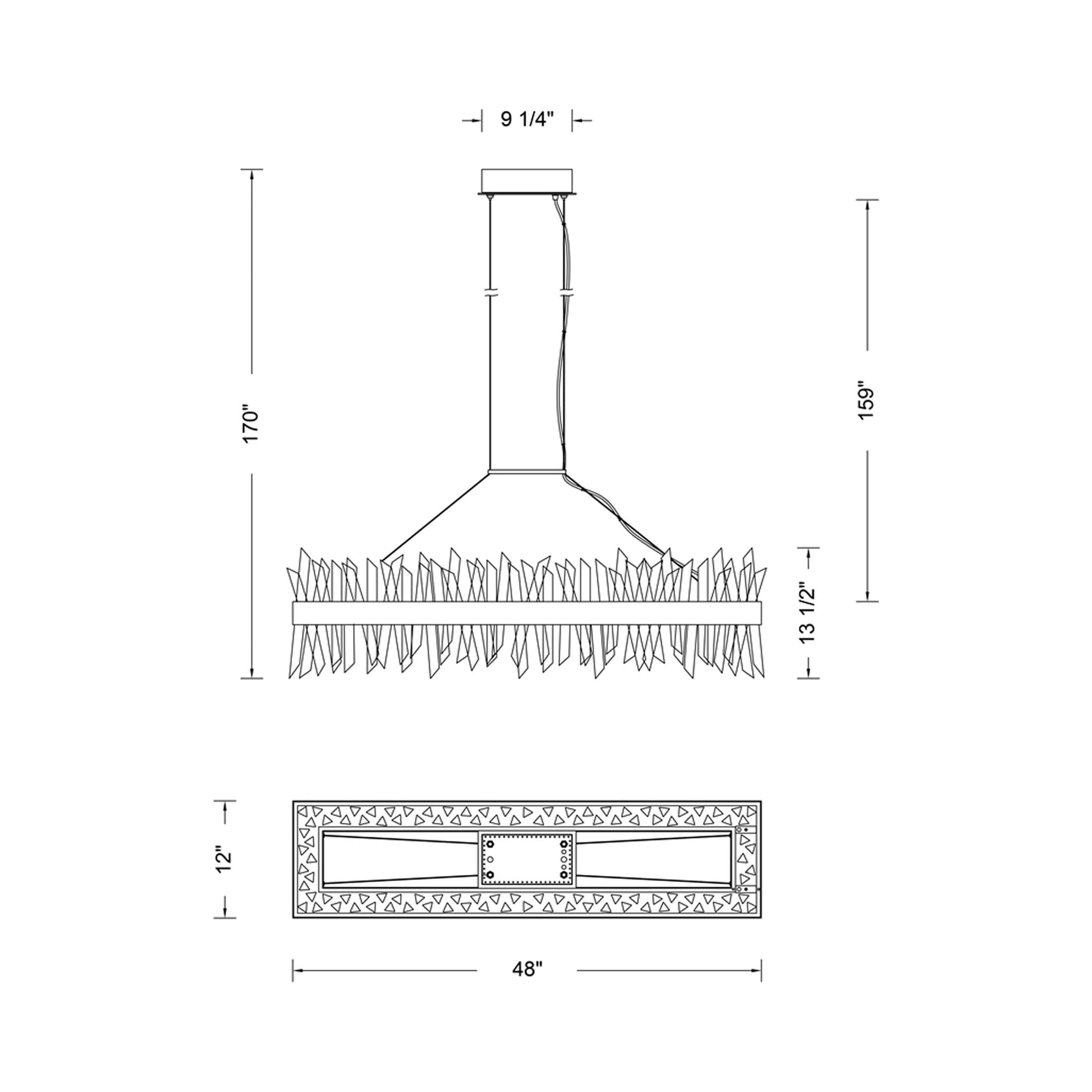 Glacier Linear LED Pendant Light - line drawing.