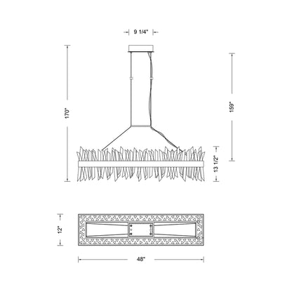 Glacier Linear LED Pendant Light - line drawing.