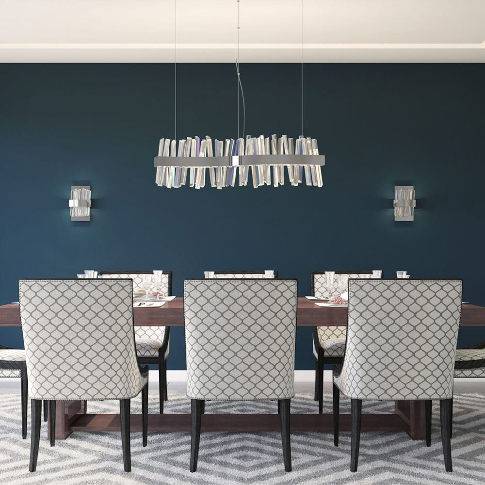 Glacier Wave Linear LED Pendant Light in dining room.