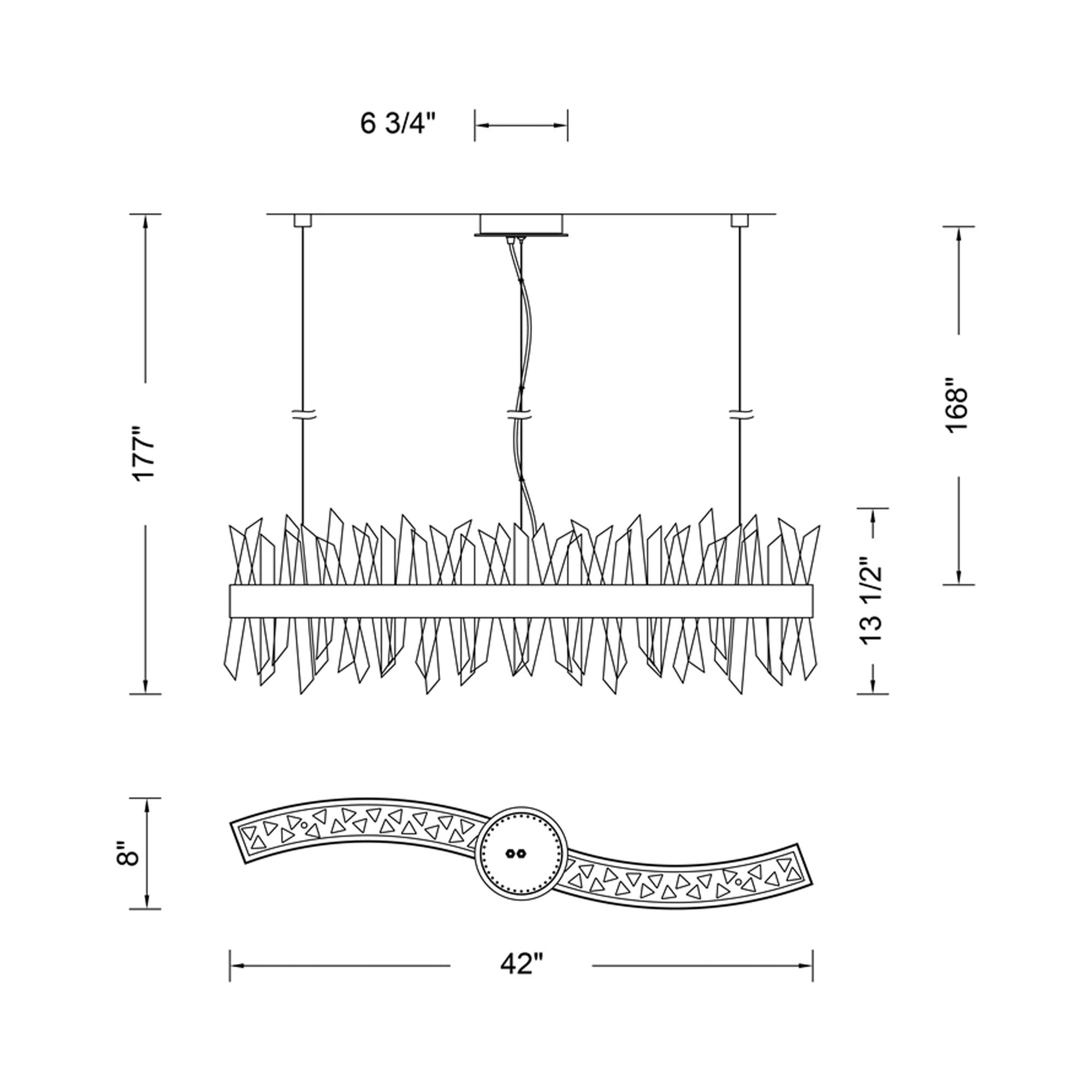 Glacier Wave Linear LED Pendant Light - line drawing.