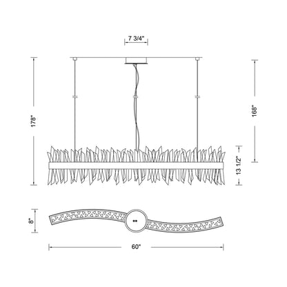 Glacier Wave Linear LED Pendant Light - line drawing.
