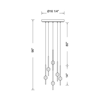 Goccia LED Chandelier - line drawing.