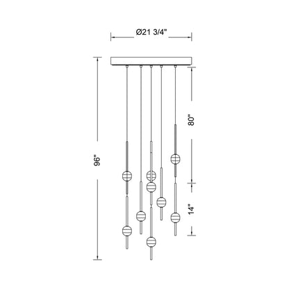 Goccia LED Chandelier - line drawing.