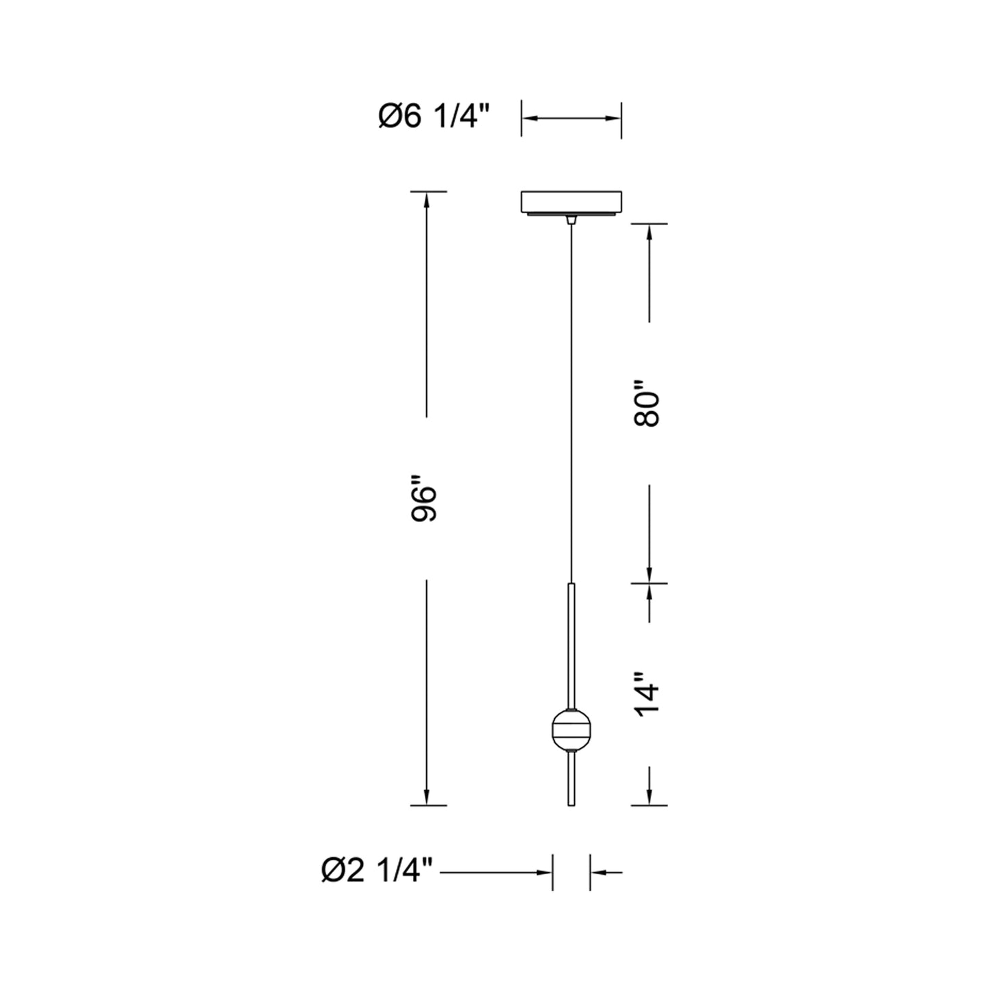 Goccia LED Pendant Light - line drawing.