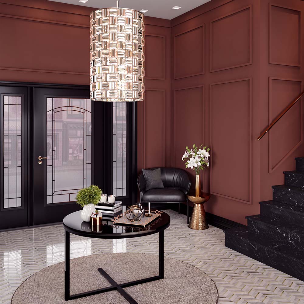 Modello Tiered Chandelier in living room.