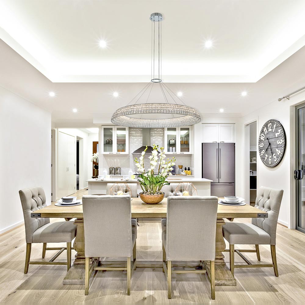Nuvole LED Chandelier in dining room.
