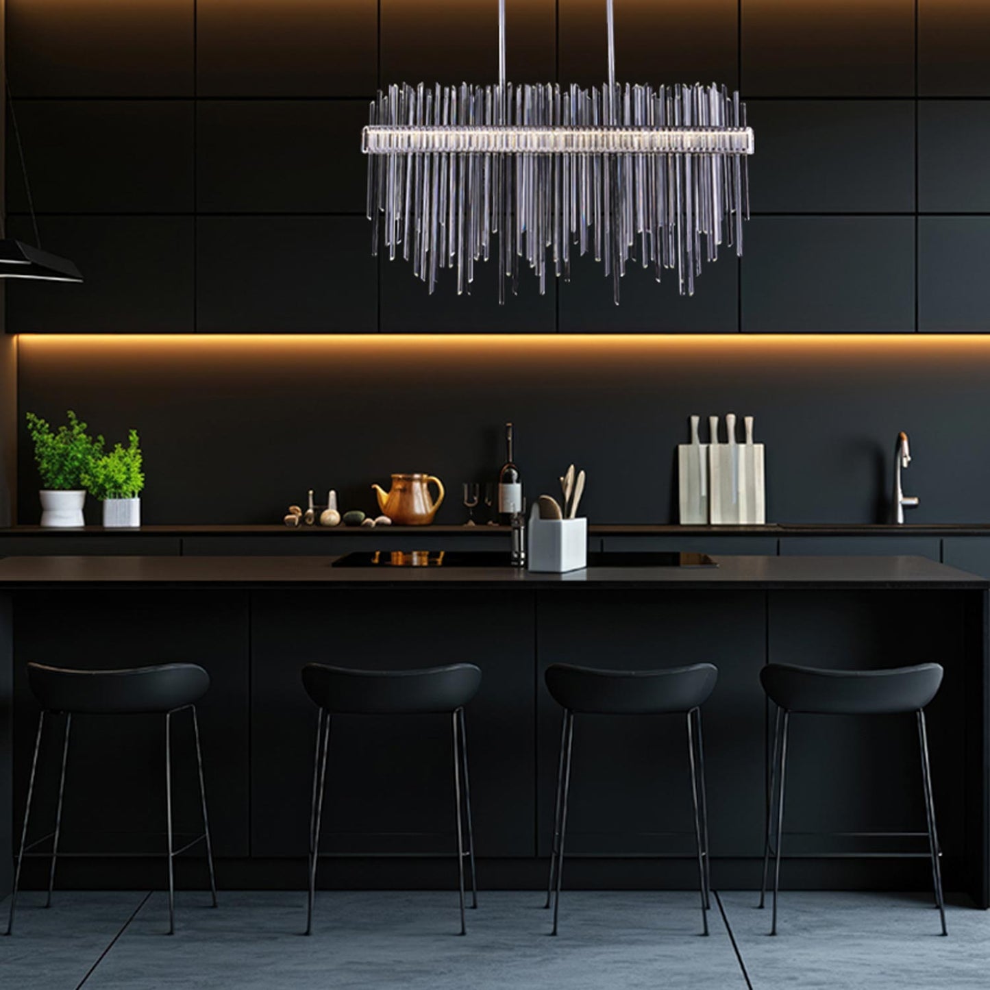 Piovere Linear LED Pendant Light in kitchen.