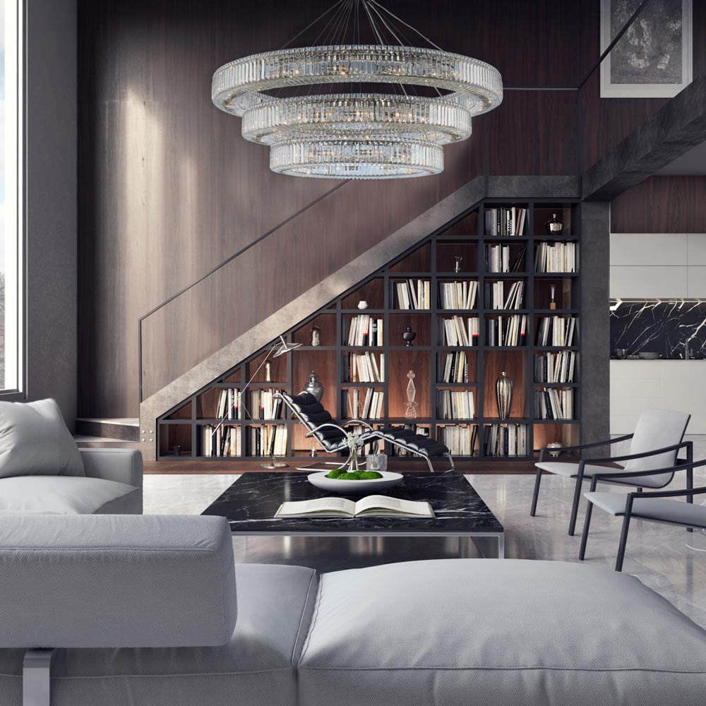 Rondelle Chandelier in living room.