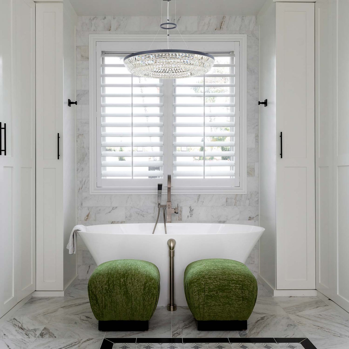 Zaga LED Chandelier in bathroom.
