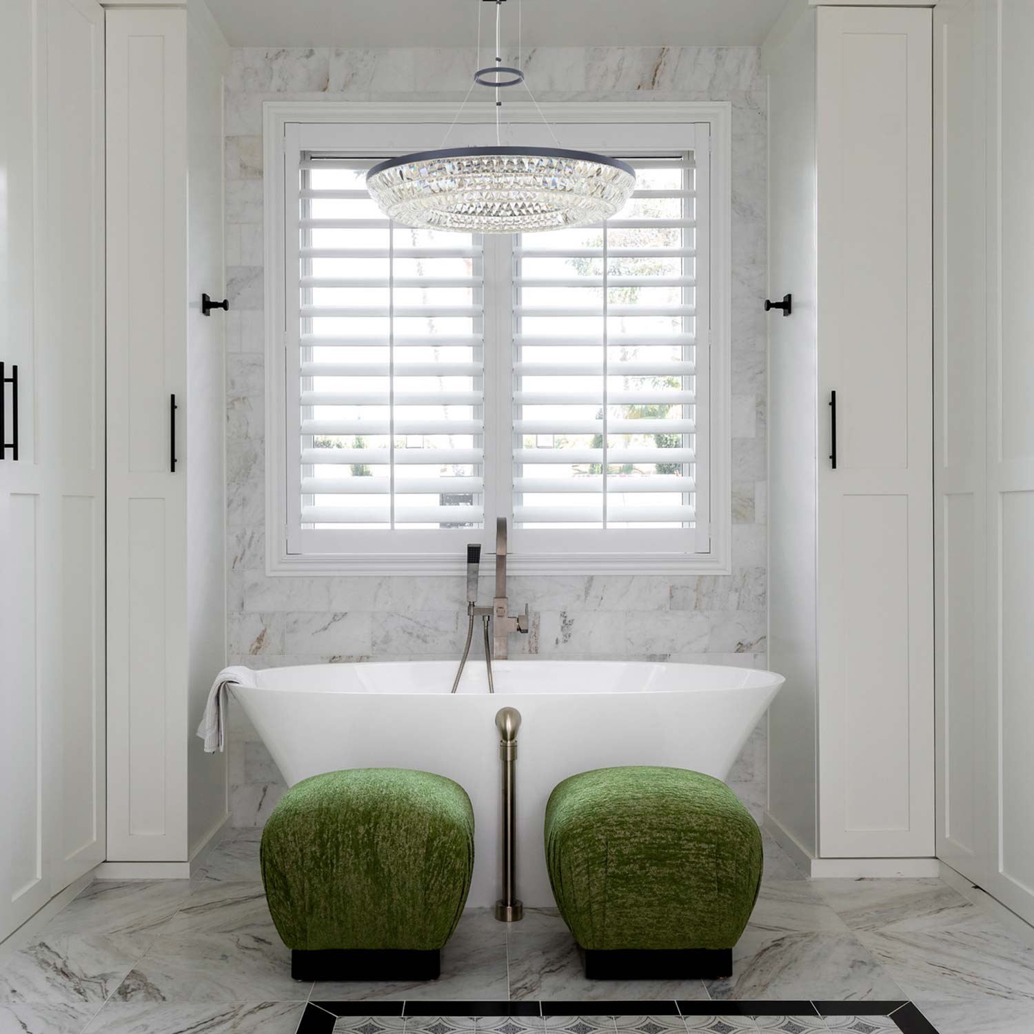 Zaga LED Chandelier in bathroom.